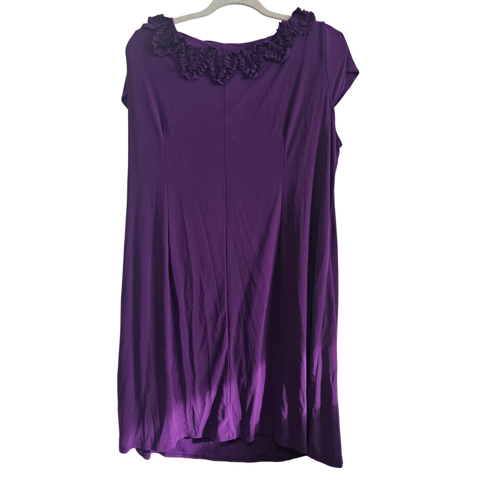 AA Studio AA Purple Ruffle Neck‎ Short Sleeve Shift Dress Knee Length
